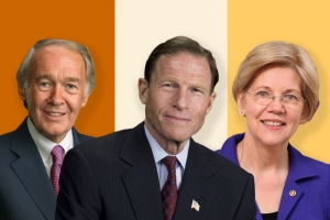 (L-R) Senators Edward Markey (D-MA), Richard Blumenthal (D-CT), and Elizabeth Warren (D-MA). 